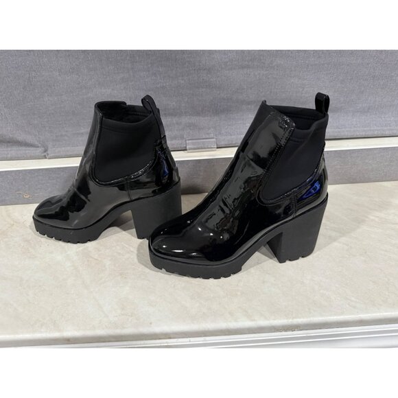 ALDO Glossy Black Chunky Heel Ankle Boots For Women Size 10 US / 41 EU - Picture 2 of 9